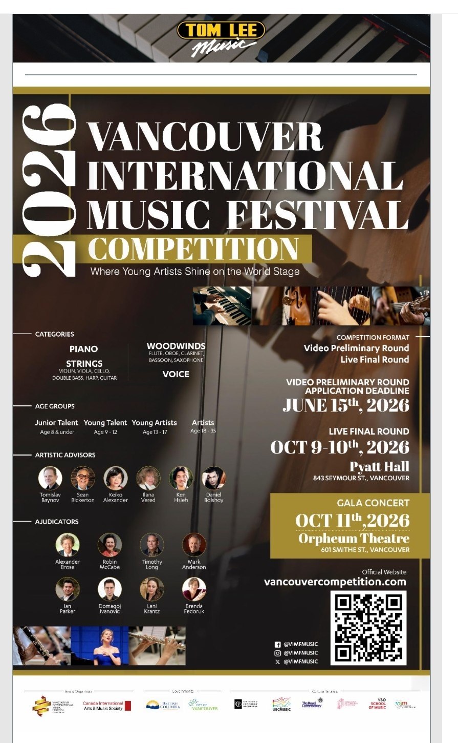 Vancouver International Music Festival Competition 2026 - Registration Open